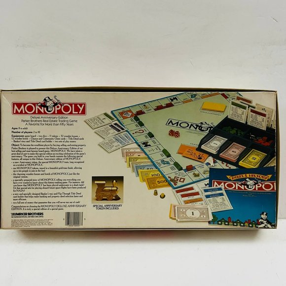 Vintage Monopoly Deluxe Anniversary Edition 1991 Board Game Hasbro New - Picture 8 of 9